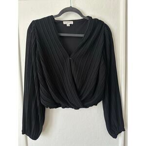 Magnolia Black Pleated Long Sleeve Blouse Medium